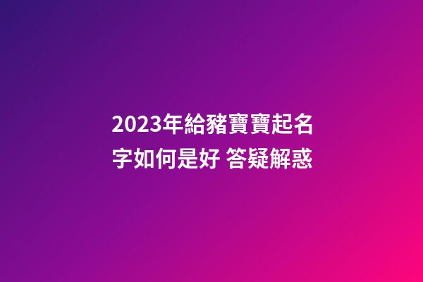 2023年給豬寶寶起名字如何是好 答疑解惑